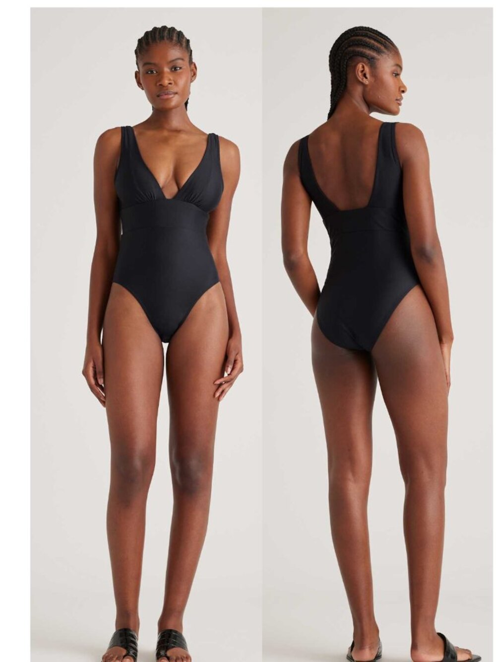 NWT QUINCE Italian Plunge One-Piece Swimsuit In Black Size S